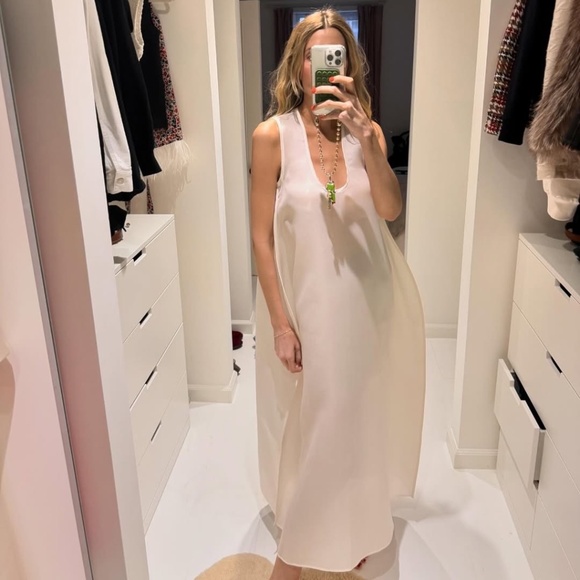 KHAITE Coli Silk Gazar Midi Dress in Chalk White Size 2 - Picture 13 of 15